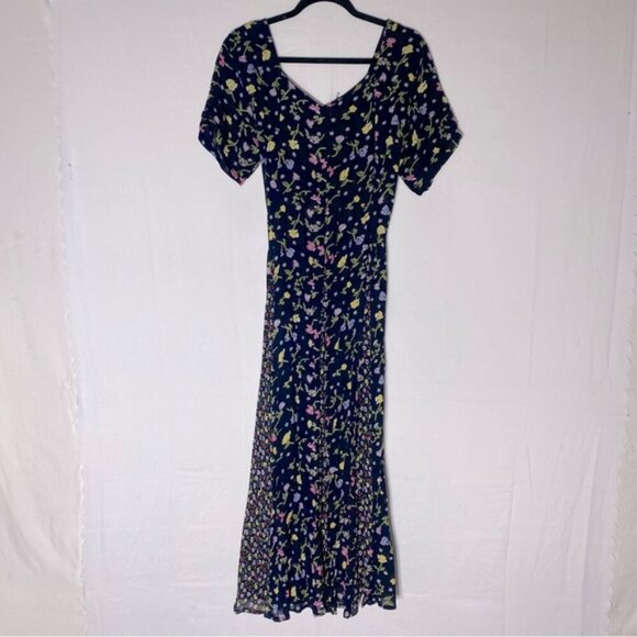 Vintage Emanuel Geraldo Black Pink Multi Floral Short Sleeve Maxi Dress L - Picture 16 of 16